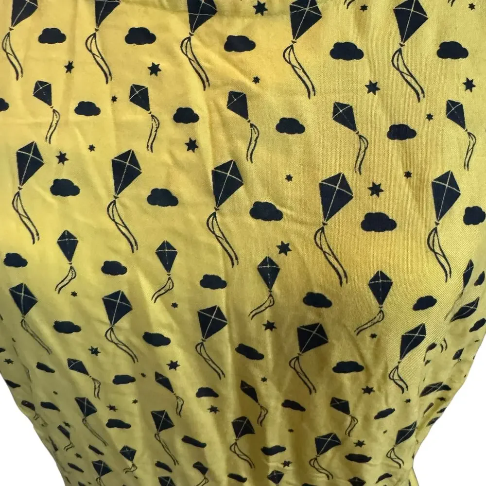 Circus Yellow Kite Print Sleeveless Dress 100% Rayon Made in India UK 20